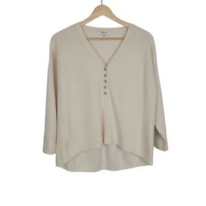 Madewell Cream Waffle Knit Sweater V Neck Quarter Button Down #462